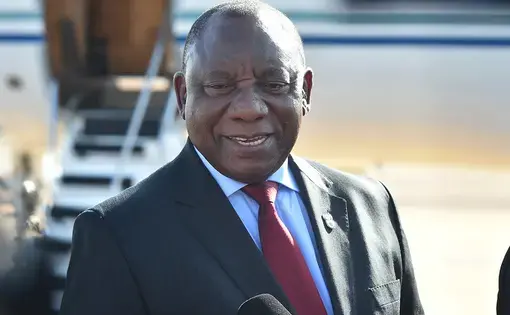President Cyril Ramaphosa briefing the media about the country's first case of Covid-19 Coronavirus at Waterkloof Airforce base in Pretoria. Image courtesy of Government Communication Information System (GCIS). South Africa, 2020.